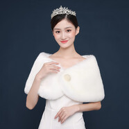 珥妃 新娘婚紗毛披肩女冬季結婚保暖百搭白色斗篷旗袍外套紅色大碼披風(fēng) 小披肩珍珠白（80-110斤）