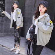 蘭威費雷少女春裝初中生韓版短外套女中學(xué)生春秋季風(fēng)衣高中生夾克 五標夾灰色 XL