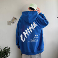 胖胖到家秋冬ins連帽衛(wèi)衣男寬松潮牌字母印花休閑帽衫大碼潮流青少年外套 克萊因藍常規(guī) XL