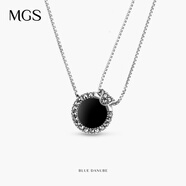 MGS曼古銀多瑙河S925銀百搭黑瑪瑙項(xiàng)鏈寶石鎖骨鏈吊墜女 多種佩帶形式(總長約45CM)