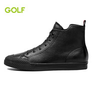 GOLF/高爾夫高幫鞋男韓版休閑鞋男時尚彈力帶街頭風(fēng)板鞋男 黑色 41
