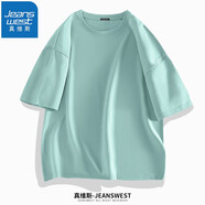 真維斯（JEANSWEST）純棉短袖t恤男夏季時(shí)尚百搭T恤衫青少年學(xué)生半袖寬松情侶上衣服c 豆綠（純色） 2XL (體重150斤-170斤)