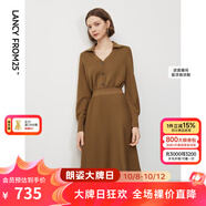 朗姿羊毛冬季新款法式氣質(zhì)曠野美拉德顯瘦長(zhǎng)袖polo領(lǐng)連衣裙長(zhǎng)裙 駝色 S