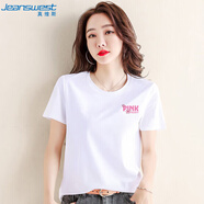 真維斯（JEANSWEST）t恤女夏季2025薄款短袖純棉寬松印花打底衫內(nèi)搭上衣女白色L