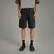 NO ONE ELSE直筒牛仔褲男女款2025夏季新品復古運動(dòng)風(fēng)休閑短褲子 黑灰 31