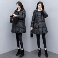 澜思莉（LANSILI）女士棉服中款新款韩版A字版棉衣冬季宽松时尚洋气中长款棉袄外套 黑色 M(118斤以下)