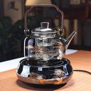 全度（Quandu)提梁蒸煮一體茶壺黑茶白茶壺耐高溫明火加厚玻璃茶壺 升級牡秋提梁壺+爐 1000ml