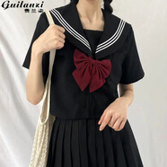 貴蘭姿（guilanzi）jk制服水手服基礎款學(xué)院風(fēng)女裝春秋學(xué)生校服套裝新款連衣裙女夏天 黑三本（短繡+中群） M【90斤-100斤】