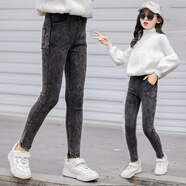 好莉婭女童褲子加絨一體黃金絨打底褲外穿學(xué)生修身彈力鉛筆小腳褲4-12歲中大童褲子潮 9911 煙灰加絨 160(建議身高155左右)