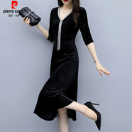 皮爾卡丹（pierre cardin）金絲絨連衣裙子女士裝春秋冬季2025年新款顯瘦氣質(zhì)中長(zhǎng)裙高貴氣質(zhì) 黑色《別致漂亮女神范今年流行氣 XL (115-125斤)