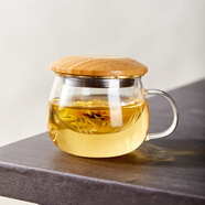 普瑞凱特耐高溫茶杯男女士茶水分離杯帶過濾水果茶壺辦公泡茶杯子 竹蓋矮款400ml1只