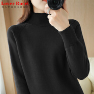 LOVER RUCCI重磅加厚100%全棉線(xiàn)針織衫女秋冬半高領(lǐng)長(cháng)袖純色套頭毛衣保暖打底 黑色 L