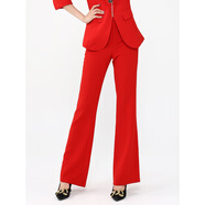 百絲個(gè)性通勤穿搭純色西褲2024秋季新品簡(jiǎn)約百搭顯瘦微喇叭長(cháng)褲女 紅色 M