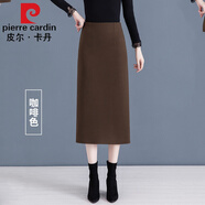 皮爾卡丹高檔品牌女裝毛呢半身裙女秋冬新款感中長(zhǎng)款高腰開叉加厚直筒包臀一步裙女顯瘦針織 咖啡色 3XL