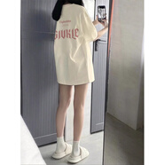 純棉圓領(lǐng)短袖t恤女2025新款夏季寬松中長款韓系chic半袖上衣體恤 杏色【純棉重磅】 L （100-120斤）