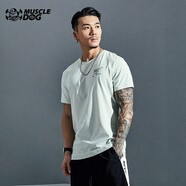MUSCLEDOG 肌肉狗 運(yùn)動(dòng)短袖T恤男潮牌新款印花透氣吸汗微彈訓(xùn)練服健身衣服 灰色 XL