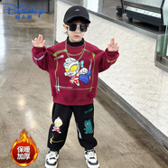 迪士尼（Disney）男童加絨衛(wèi)衣套裝2025新款兒童時髦秋冬款寶寶帥氣時髦奧特曼衣服 酒紅色-1362擦印 xdm 加絨 130