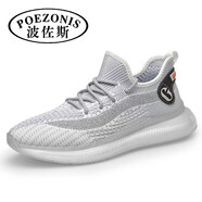 波佐斯（POEZONIS）男鞋夏季新款休閑運動椰子鞋男百搭時尚飛織網(wǎng)面透氣鞋子男 淺灰色 38