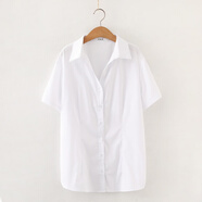 曖獻大碼白襯衫短袖女棉氣質(zhì)顯瘦氣質(zhì)面試襯衣正裝職業(yè)工作服胖女人 T襯衣白色短袖V領(lǐng) 8XL