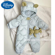 迪士尼（DISNEY）超萌嬰兒連體羽絨棉冬季外出服輕薄保暖嬰幼兒衣服寶寶冬裝連體衣 旗 艦官 方灰藍色連體羽絨服不含小熊 旗 艦官 方90
