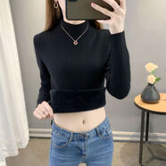 歌班婭秋冬加絨毛衣女加厚一體絨內(nèi)搭半高領(lǐng)套頭百搭打底針織衫保暖上衣 黑色一體絨 M 建議90-105斤