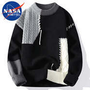 NASA MARVEL針織衫秋冬季百搭休閑圓領潮流毛衣保暖加厚情侶針織衫 黑色 L