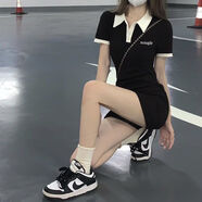 稚約辣妹連衣裙polo領(lǐng)2024新款夏季顯瘦小個(gè)子純欲風(fēng)收腰包臀短袖裙女 黑色 M碼建議90-105斤