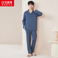 紅豆居家春秋款雙面精梳純棉緊密賽絡紡家居服男女情侶睡衣 青石藍 XL