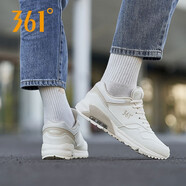 361°女鞋春季新款復(fù)古皮面氣墊跑鞋女學(xué)生運(yùn)動(dòng)鞋減震輕便休閑鞋跑步鞋 羽毛白/米色 40