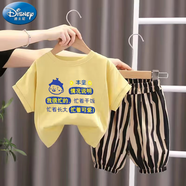 迪士尼（Disney）童裝男童夏裝短袖套裝2024洋氣女寶寶衣服潮兒童時髦帥氣兩件套 套裝[黃色]本通卡通 90 建議身高[85左右]
