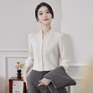 特洛曼白色職業(yè)襯衫女長袖V領(lǐng)氣質(zhì)休閑免燙春秋內(nèi)搭上衣顯瘦雪紡襯衣