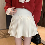 妙奕嘉加厚百褶裙半身裙女秋季半裙裙子短裙秋冬新款白色灰色jk制服百搭 毛呢絲絨蝴蝶結(jié)百褶裙【白色】 XL