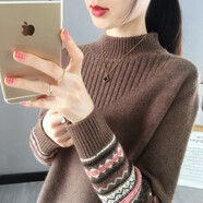 梵闋毛衣女半高領(lǐng)加絨加厚秋冬新款外穿寬松厚款打底衫針織衫女上衣女 咖啡色 均碼