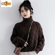 初徑慵懶風(fēng)高領(lǐng)內搭打底毛衣女秋冬季2025新款加厚上衣短款小個(gè)子 咖色 M (建議100斤以?xún)?