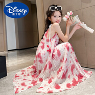 迪士尼（Disney）女童碎花裙夏季2024新款女大童海邊沙灘裙女孩吊帶裙超仙連衣裙子 粉色【法式吊帶裙】 120cm