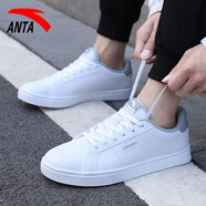 安踏（ANTA）男鞋秋季運動(dòng)滑板鞋男2025新款皮面防潑水小白鞋休閑旅游鞋子男 白/淺灰 皮面防潑水 39