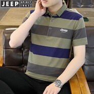 JEEP SPIRIT吉普短袖T恤男上衣夏季透氣商務(wù)中青年polo舒適不起球 綠色 4XL （180斤-200斤）