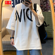 閃爆特大號短袖T恤男夏季寬松港風(fēng)字母印花ins潮牌t恤韓版潮流半袖 白色 M M建議90-110斤