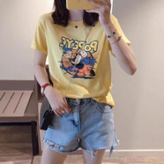 歐洛黛純棉短袖t恤女夏季新款時(shí)尚女裝體恤休閑閨蜜裝百搭上衣女 黃色 M