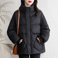 朦朧杏 加大加肥羽絨服女220斤薄的款短款300斤200特大碼裝秋冬胖mm 黑色 3XL 185-205斤