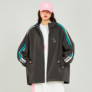 木果果木商場(chǎng)同款木果果木2024秋季新款寬松大版時(shí)尚條紋連帽衛衣外套女 磁鐵色 XL