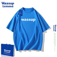 WASSUP LEMON短袖t恤男純棉2023新款wassup國(guó)潮落肩寬松情侶裝簡(jiǎn)約印花上衣 克萊因藍(lán)3049 L    130-150斤