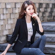 葉紫楓 小西裝外套女短款小個(gè)子春秋新款修身氣質(zhì)時(shí)尚西服商務(wù)職業(yè)裝 黑色 3XL（130斤左右）