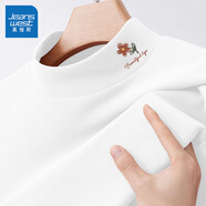 真維斯（JEANSWEST）長袖t恤打底衫女裝秋冬季新款雙面絨上衣服立領(lǐng)保暖衣純色內(nèi)搭女 白色 一朵小紅花_K_左領(lǐng)角 XL