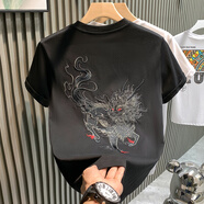 得芊逸歐貨潮牌國潮重工麒麟刺繡高級感輕奢男T恤短袖網(wǎng)紅新款半袖體恤 黑色 XL(建議115-130斤內(nèi))