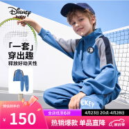 迪士尼（DISNEY）童装男女童立领前开长袖套装外套长裤两件套24春秋DB331TE07蓝140