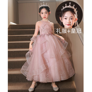 漢佺女童10歲生日公主蓬蓬裙小眾輕奢高端花童禮服兒童主持人鋼琴演奏 淺粉色套裝【禮服+皇冠】 140 適合體重60-65斤