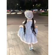 奈加圖日系可愛風(fēng)格紋連衣裙娃娃領(lǐng)蝴蝶結(jié)刺繡褶皺短款秋季a字小裙子ins 藍(lán)色 M【關(guān)注店鋪送小禮物】