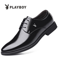 花花公子（PLAYBOY PHYSICAL）男鞋新款英倫韓版潮鞋商務(wù)正裝增高皮鞋真皮休閑系帶婚鞋正裝皮鞋 5088款黑色 45