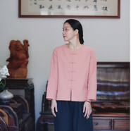 如素慢衣對襟長袖棉麻上衣36245 橘粉色 M85-115斤